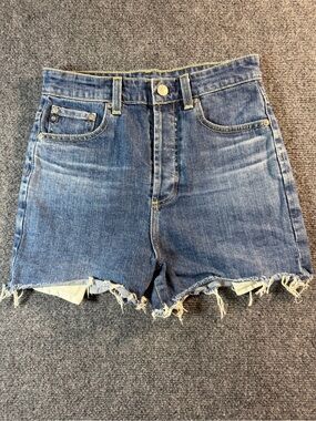 ALEXA CHUNG For AG Womens Blue Denim High Rise Raw Hem Cutoff Shorts Size 26
